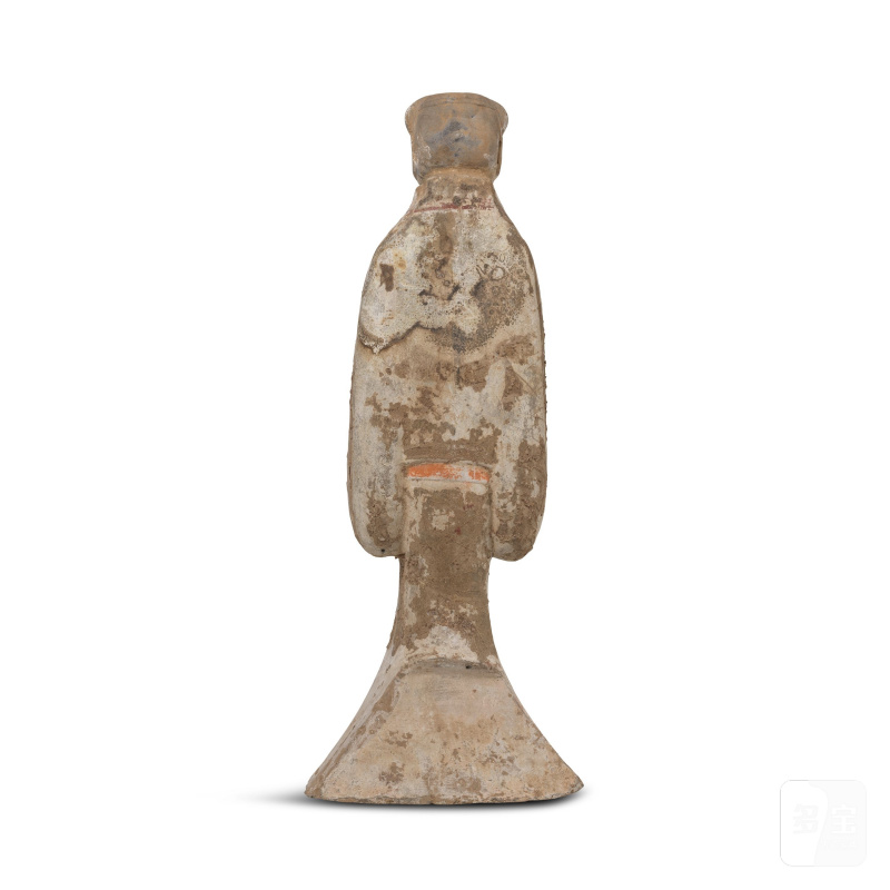 漢 陶加彩仕女俑 | GRANDE STATUETTE DE DAME EN TERRE CUITE POLYCHROME - 图4